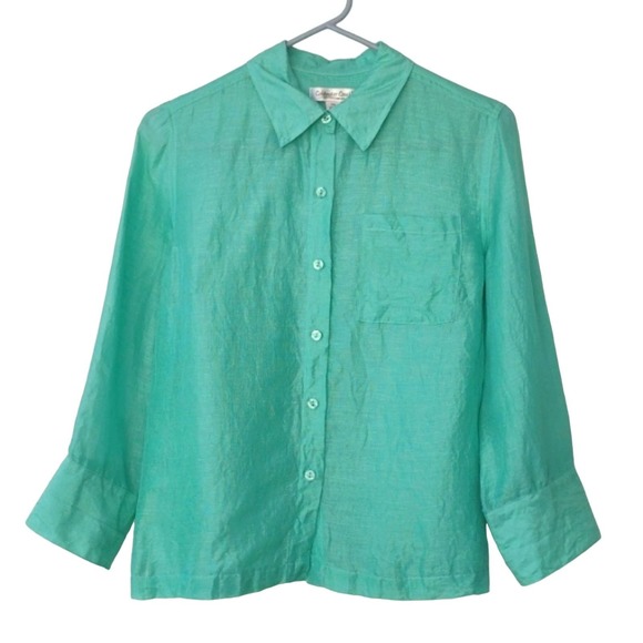 Coldwater Creek Green Linen-Silk Blouse PM - Picture 1 of 11